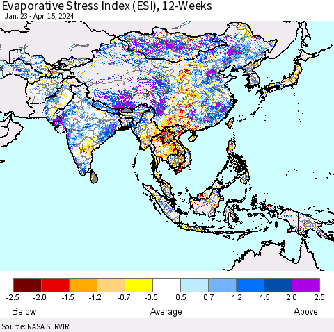Asia Evaporative Stress Index (ESI), 12-Weeks Thematic Map For 4/15/2024 - 4/21/2024