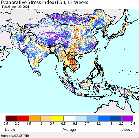 Asia Evaporative Stress Index (ESI), 12-Weeks Thematic Map For 4/29/2024 - 5/5/2024