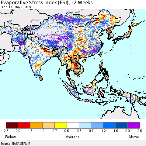 Asia Evaporative Stress Index (ESI), 12-Weeks Thematic Map For 5/6/2024 - 5/12/2024
