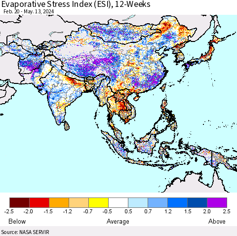 Asia Evaporative Stress Index (ESI), 12-Weeks Thematic Map For 5/13/2024 - 5/19/2024