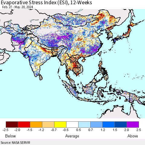 Asia Evaporative Stress Index (ESI), 12-Weeks Thematic Map For 5/20/2024 - 5/26/2024