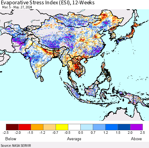 Asia Evaporative Stress Index (ESI), 12-Weeks Thematic Map For 5/27/2024 - 6/2/2024