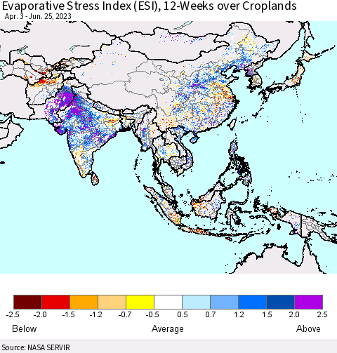 Asia Evaporative Stress Index (ESI), 12-Weeks over Croplands Thematic Map For 6/19/2023 - 6/25/2023