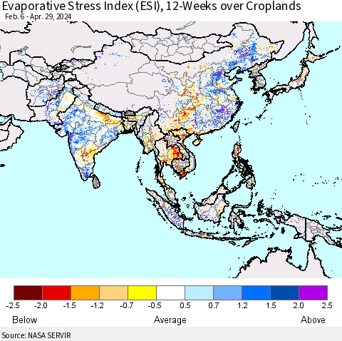 Asia Evaporative Stress Index (ESI), 12-Weeks over Croplands Thematic Map For 4/29/2024 - 5/5/2024