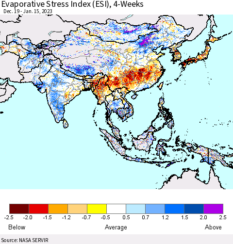 Asia Evaporative Stress Index (ESI), 4-Weeks Thematic Map For 1/9/2023 - 1/15/2023