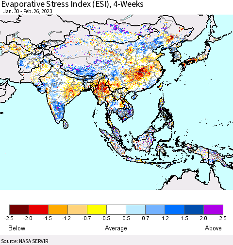Asia Evaporative Stress Index (ESI), 4-Weeks Thematic Map For 2/20/2023 - 2/26/2023