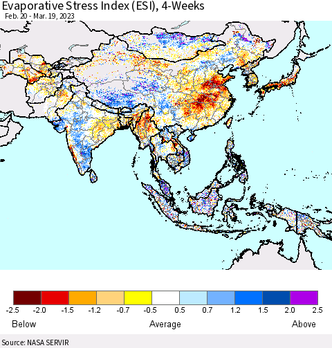Asia Evaporative Stress Index (ESI), 4-Weeks Thematic Map For 3/13/2023 - 3/19/2023