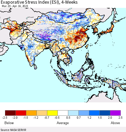 Asia Evaporative Stress Index (ESI), 4-Weeks Thematic Map For 4/10/2023 - 4/16/2023