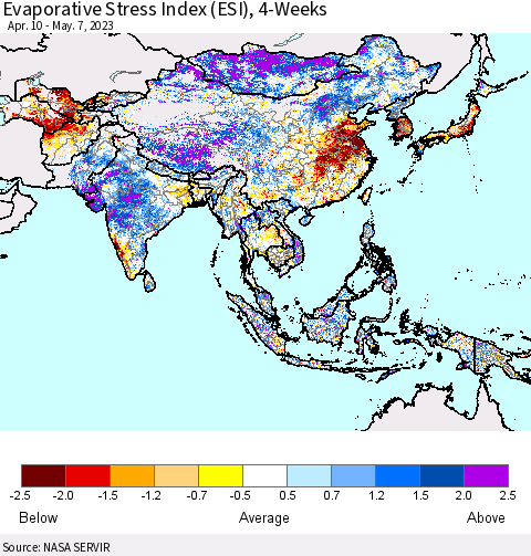 Asia Evaporative Stress Index (ESI), 4-Weeks Thematic Map For 5/1/2023 - 5/7/2023