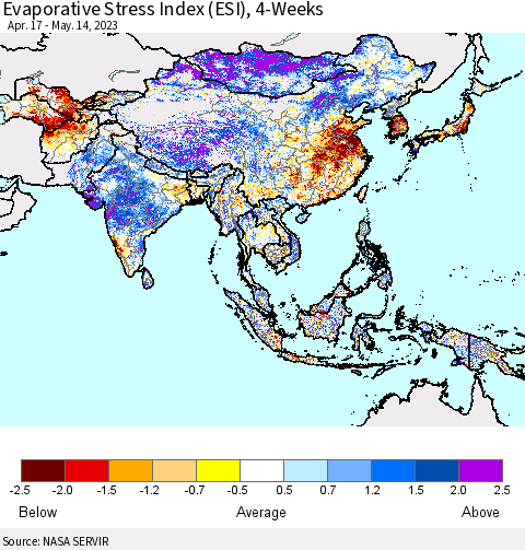 Asia Evaporative Stress Index (ESI), 4-Weeks Thematic Map For 5/8/2023 - 5/14/2023