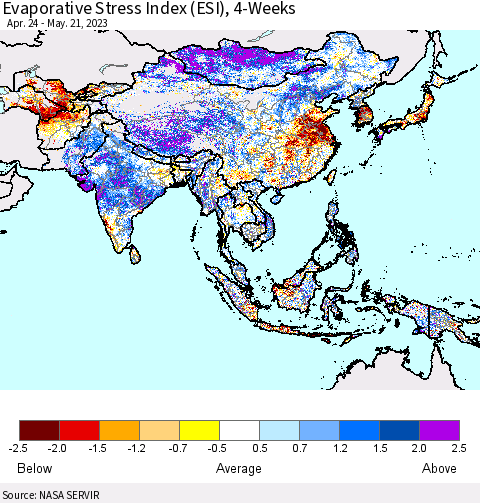 Asia Evaporative Stress Index (ESI), 4-Weeks Thematic Map For 5/15/2023 - 5/21/2023