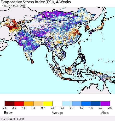 Asia Evaporative Stress Index (ESI), 4-Weeks Thematic Map For 5/22/2023 - 5/28/2023