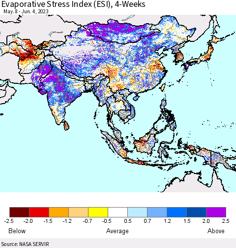 Asia Evaporative Stress Index (ESI), 4-Weeks Thematic Map For 5/29/2023 - 6/4/2023