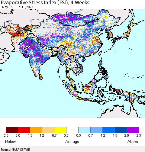 Asia Evaporative Stress Index (ESI), 4-Weeks Thematic Map For 6/5/2023 - 6/11/2023