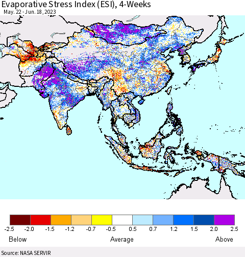 Asia Evaporative Stress Index (ESI), 4-Weeks Thematic Map For 6/12/2023 - 6/18/2023