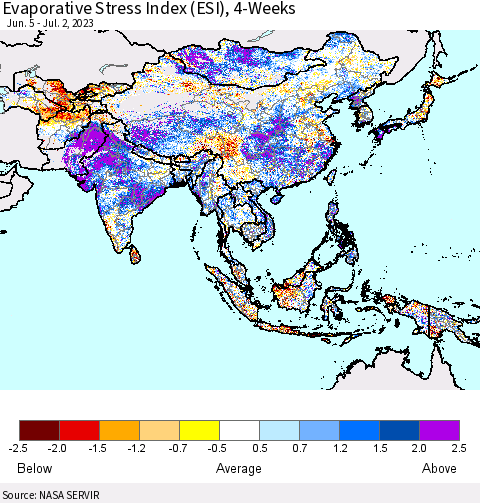 Asia Evaporative Stress Index (ESI), 4-Weeks Thematic Map For 6/26/2023 - 7/2/2023