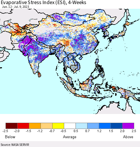 Asia Evaporative Stress Index (ESI), 4-Weeks Thematic Map For 7/3/2023 - 7/9/2023