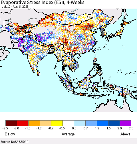 Asia Evaporative Stress Index (ESI), 4-Weeks Thematic Map For 7/31/2023 - 8/6/2023