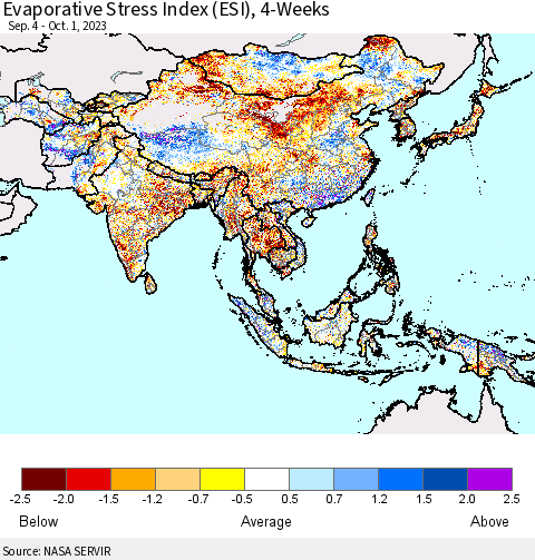 Asia Evaporative Stress Index (ESI), 4-Weeks Thematic Map For 9/25/2023 - 10/1/2023