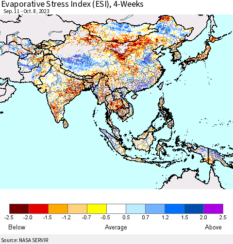 Asia Evaporative Stress Index (ESI), 4-Weeks Thematic Map For 10/2/2023 - 10/8/2023