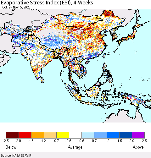 Asia Evaporative Stress Index (ESI), 4-Weeks Thematic Map For 10/30/2023 - 11/5/2023