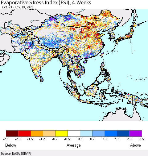 Asia Evaporative Stress Index (ESI), 4-Weeks Thematic Map For 11/13/2023 - 11/19/2023