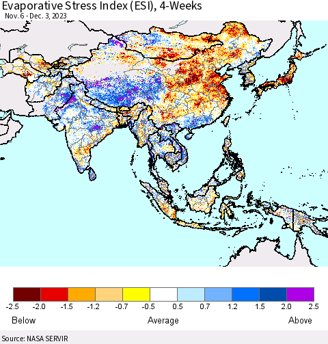 Asia Evaporative Stress Index (ESI), 4-Weeks Thematic Map For 11/27/2023 - 12/3/2023