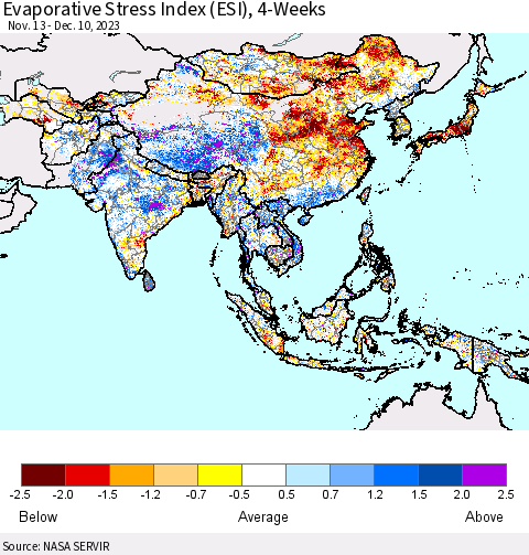 Asia Evaporative Stress Index (ESI), 4-Weeks Thematic Map For 12/4/2023 - 12/10/2023