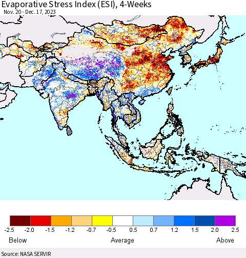 Asia Evaporative Stress Index (ESI), 4-Weeks Thematic Map For 12/11/2023 - 12/17/2023