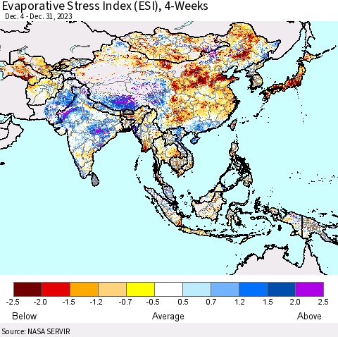 Asia Evaporative Stress Index (ESI), 4-Weeks Thematic Map For 1/1/2024 - 1/7/2024