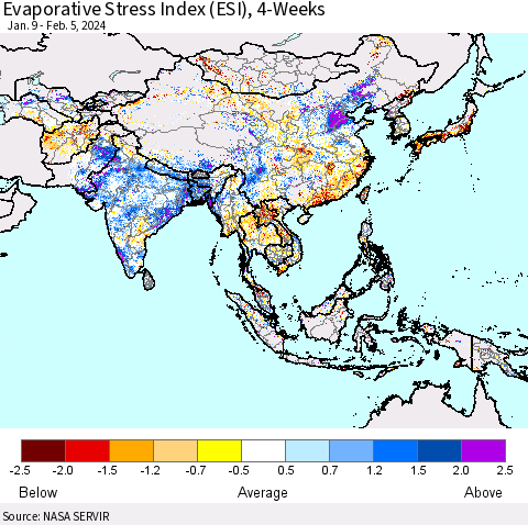 Asia Evaporative Stress Index (ESI), 4-Weeks Thematic Map For 2/5/2024 - 2/11/2024