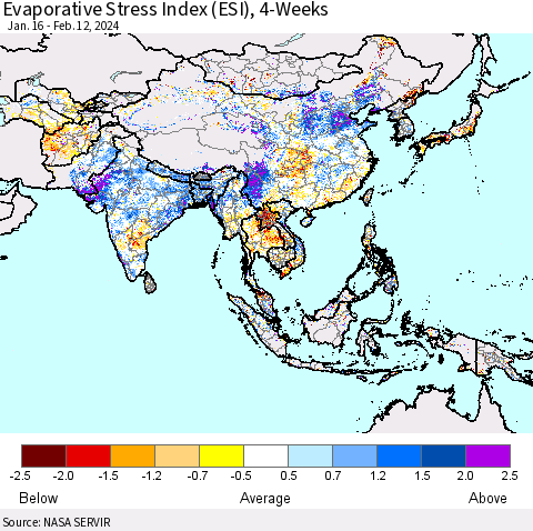 Asia Evaporative Stress Index (ESI), 4-Weeks Thematic Map For 2/12/2024 - 2/18/2024