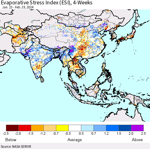 Asia Evaporative Stress Index (ESI), 4-Weeks Thematic Map For 2/19/2024 - 2/25/2024