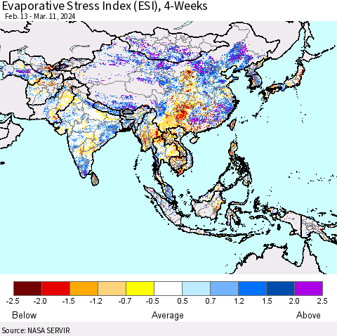 Asia Evaporative Stress Index (ESI), 4-Weeks Thematic Map For 3/11/2024 - 3/17/2024