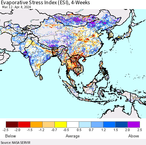 Asia Evaporative Stress Index (ESI), 4-Weeks Thematic Map For 4/8/2024 - 4/14/2024