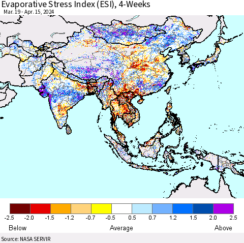 Asia Evaporative Stress Index (ESI), 4-Weeks Thematic Map For 4/15/2024 - 4/21/2024