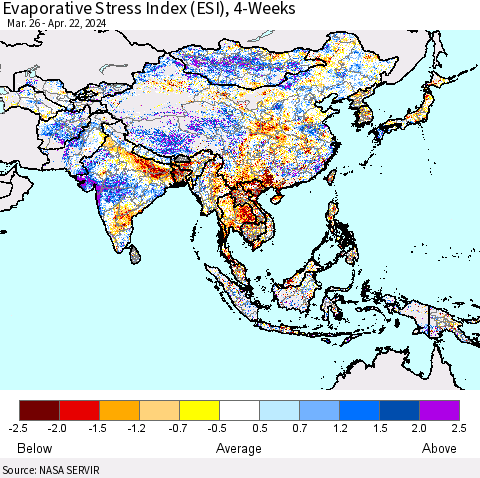 Asia Evaporative Stress Index (ESI), 4-Weeks Thematic Map For 4/22/2024 - 4/28/2024