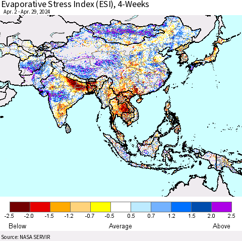 Asia Evaporative Stress Index (ESI), 4-Weeks Thematic Map For 4/29/2024 - 5/5/2024