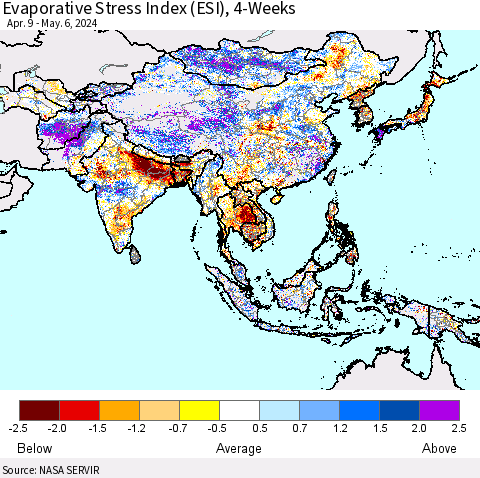 Asia Evaporative Stress Index (ESI), 4-Weeks Thematic Map For 5/6/2024 - 5/12/2024