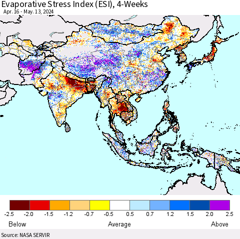 Asia Evaporative Stress Index (ESI), 4-Weeks Thematic Map For 5/13/2024 - 5/19/2024