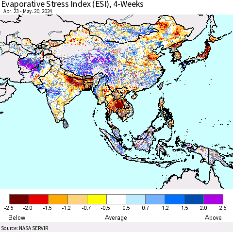 Asia Evaporative Stress Index (ESI), 4-Weeks Thematic Map For 5/20/2024 - 5/26/2024
