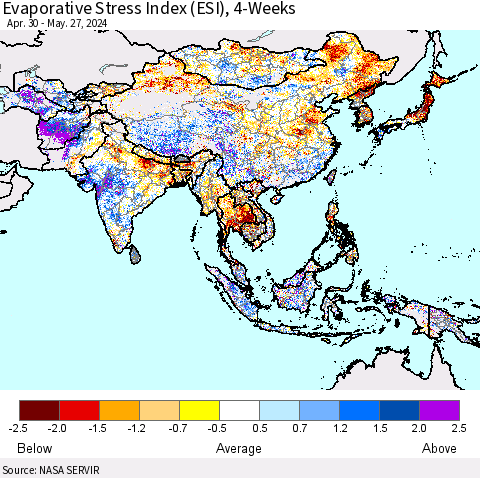 Asia Evaporative Stress Index (ESI), 4-Weeks Thematic Map For 5/27/2024 - 6/2/2024