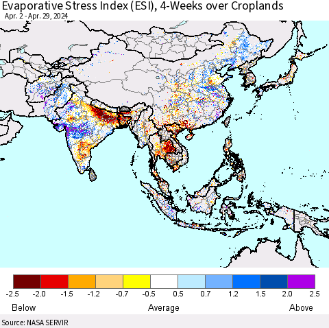 Asia Evaporative Stress Index (ESI), 4-Weeks over Croplands Thematic Map For 4/29/2024 - 5/5/2024
