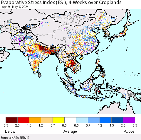Asia Evaporative Stress Index (ESI), 4-Weeks over Croplands Thematic Map For 5/6/2024 - 5/12/2024
