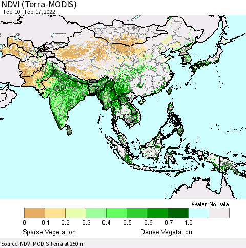 Asia NDVI (Terra-MODIS) Thematic Map For 2/10/2022 - 2/17/2022