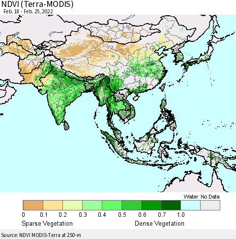 Asia NDVI (Terra-MODIS) Thematic Map For 2/18/2022 - 2/25/2022