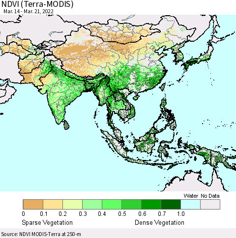 Asia NDVI (Terra-MODIS) Thematic Map For 3/14/2022 - 3/21/2022