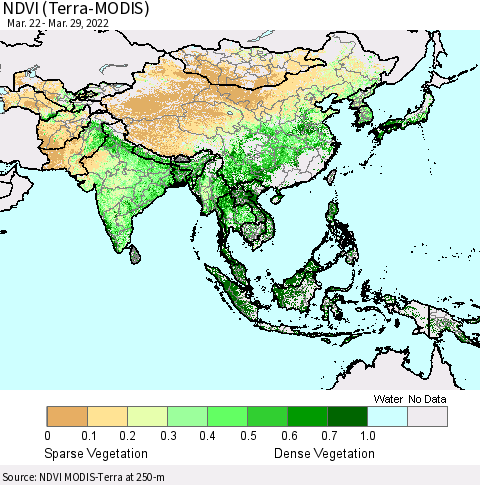 Asia NDVI (Terra-MODIS) Thematic Map For 3/22/2022 - 3/29/2022