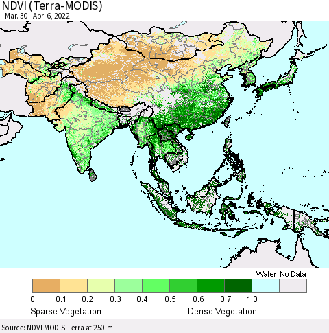 Asia NDVI (Terra-MODIS) Thematic Map For 3/30/2022 - 4/6/2022