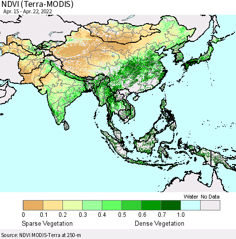 Asia NDVI (Terra-MODIS) Thematic Map For 4/15/2022 - 4/22/2022